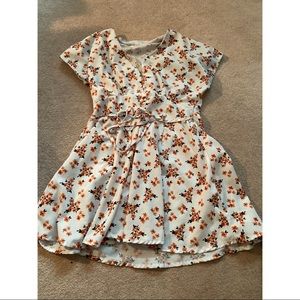 Floral button down dress with tie around waist